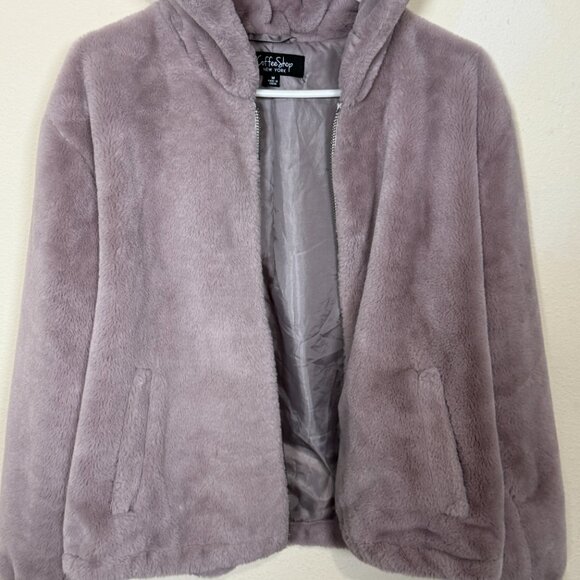 CoffeeShop Nordstrom coat jacket Light Pink Faux Fur Coat Jacket with Hood & Poc - Picture 2 of 7